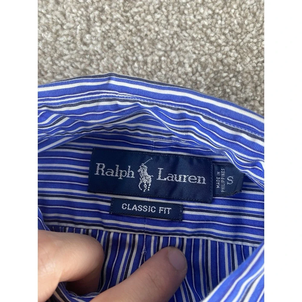 Polo Ralph Lauren Blue/White Striped Shirt Mens S Blue Pony Preppy Cotton Work